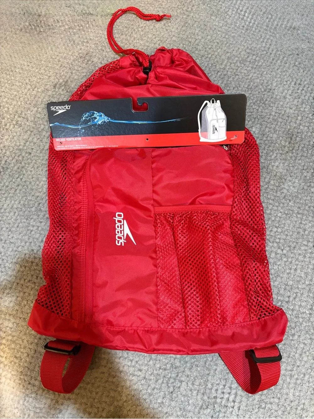 Speedo Red Mesh Drawstring Swim Backpack